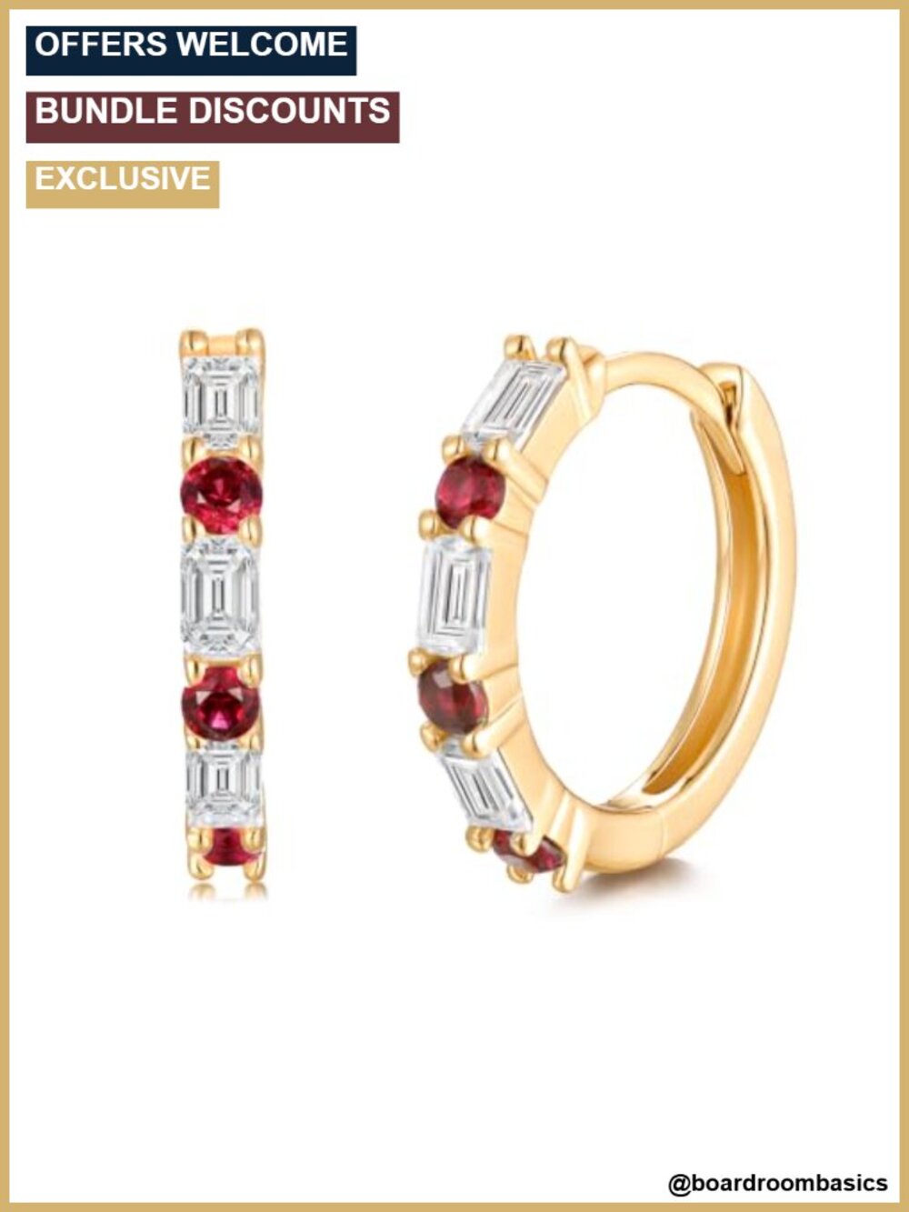 Small Thin Huggie Hoop Earrings with Emerald and Moissanite